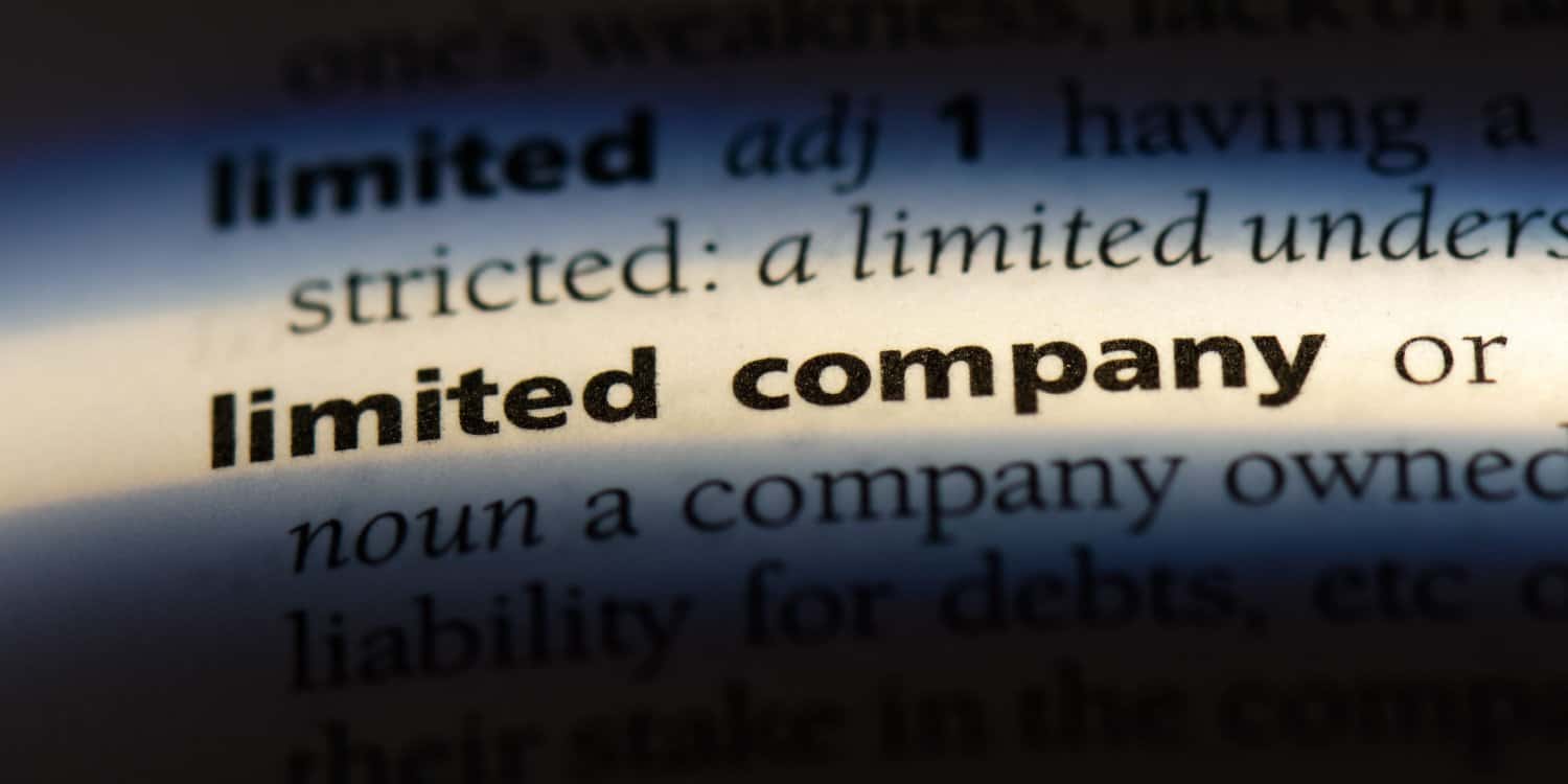 The phrase 'limited company' displayed and highlighted in a dictionary.